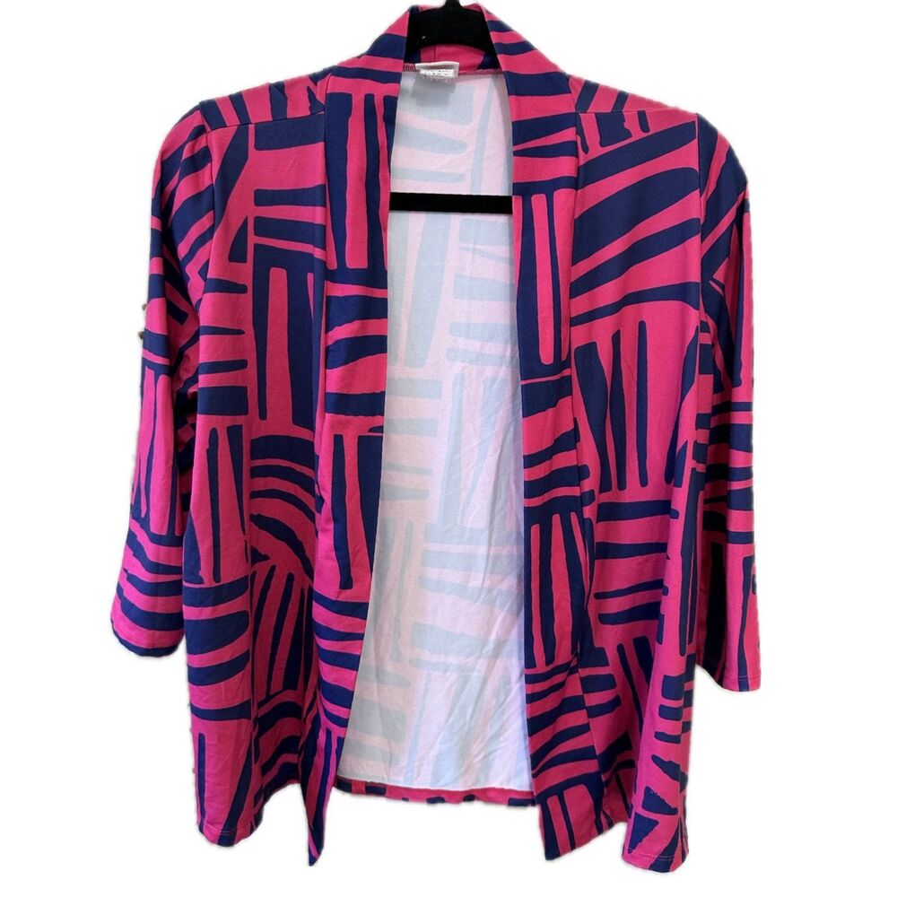 Hula Bay Hawaiian Aloha Print Quarter Sleeve Stretchy Open Cardigan Kimono M/L